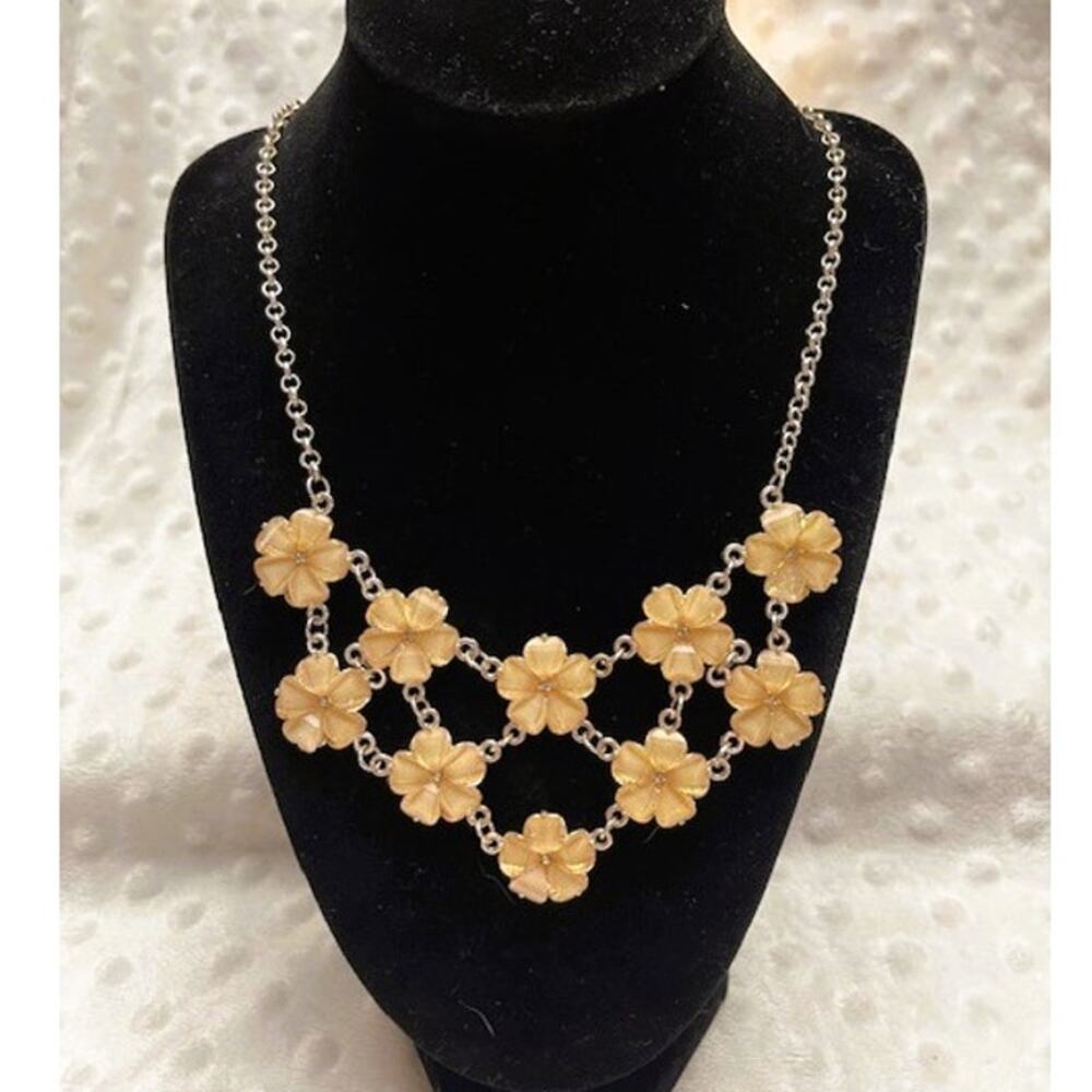 Chico's Women's Rhinestone Center 5 Petal, Shimmer Floral Bib Statement Necklace